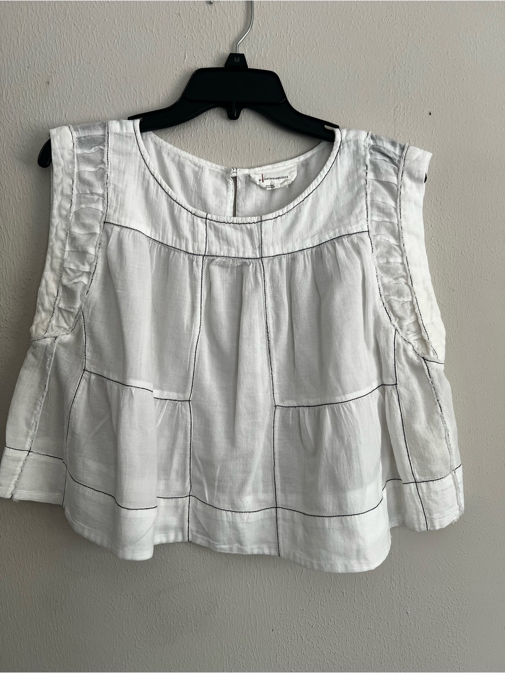 By Anthropologie white Sleeveless Square-Stitch Cotton Swing Top